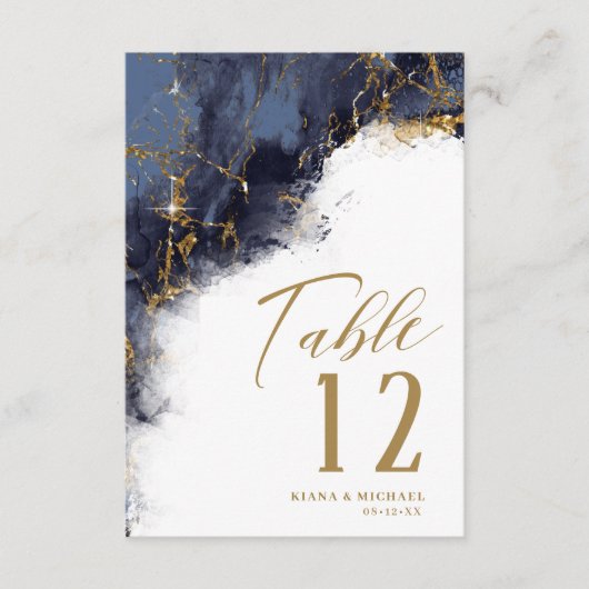 Marble Glitter Wedding Navy Blue Gold ID644 Kaart (Voorkant)