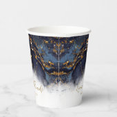 Marble Glitter Wedding Navy Blue Gold ID644 Papieren Bekers (Rechts)