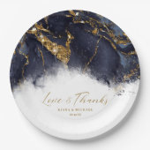 Marble Glitter Wedding Navy Blue Gold ID644 Papieren Bordje (Voorkant)