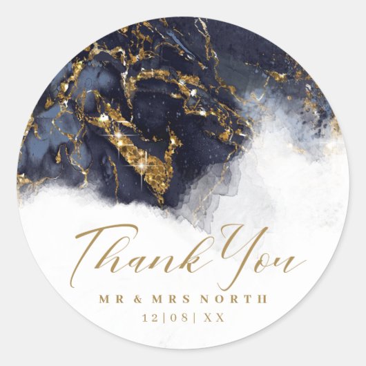 Marble Glitter Wedding Navy Blue Gold ID644 Ronde Sticker (Voorkant)