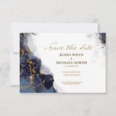 Marble Glitter Wedding Navy Blue Gold ID644 Save The Date (Voorkant)