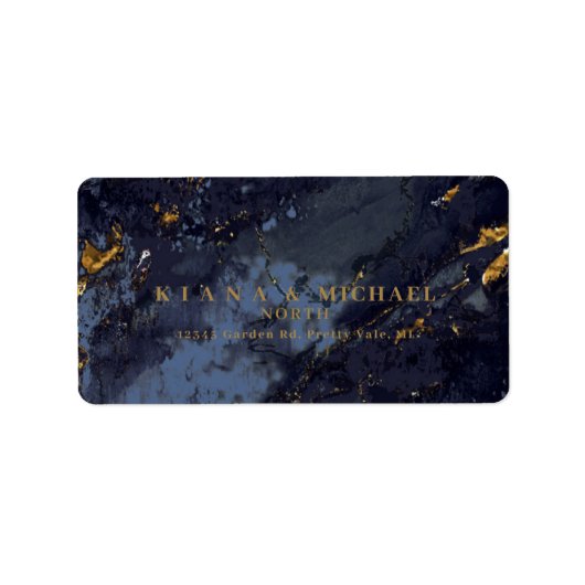 Marble Glitter Wedding Navy Blue Gold V2 ID644 Etiket (Voorkant)