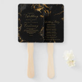 Marble Glitter Wedding Program Black Gold ID644 Handwaaier (Voorkant en achterkant)