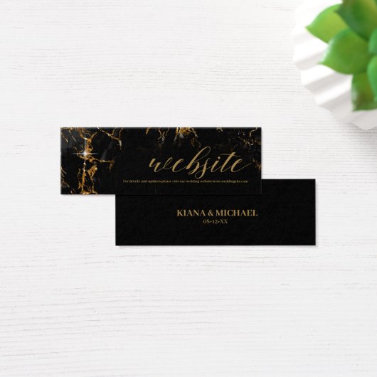 Marble Glitter Wedding Website Black Gold ID644 Mini Visitekaartjes (Bureau)
