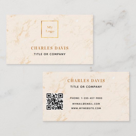 Marble gold elegant minimalist Qr code logo Visitekaartje (Voorkant / Achterkant)