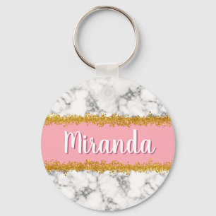 Marble Gold Glitter Aangepaste naam Sleutelhanger