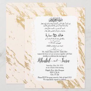 Marble Gold Muslim Arabic en English Weddenschap Kaart
