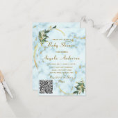 Marble Gold QR Code bébé fille douche Invitation (Devant/Arrière en situation)