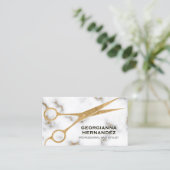 Marble Gold Scissor Haarstylist Visitekaartje (Staand voorkant)