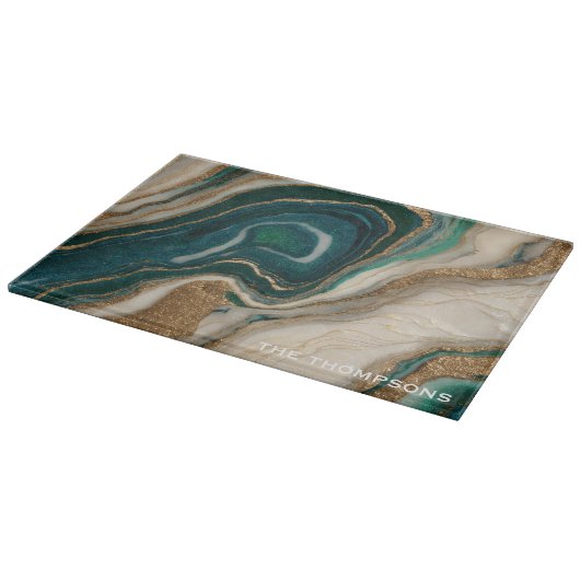 Marble Green Gold Glitter Elegant Personalized Snijplank (Hoek)