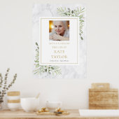 Marble Greenery Photo Celebration of Life Sign Poster (Keuken)