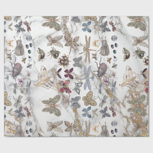 Marble Grey Gold Meadow Butterfly snijdt Gem Cadeaupapier (Vlak)