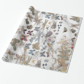 Marble Grey Gold Meadow Butterfly snijdt Gem Cadeaupapier (Uitgerold)