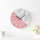 Marble Grey Silver Roos Geometry Roman Numbers Grote Klok (Huis)