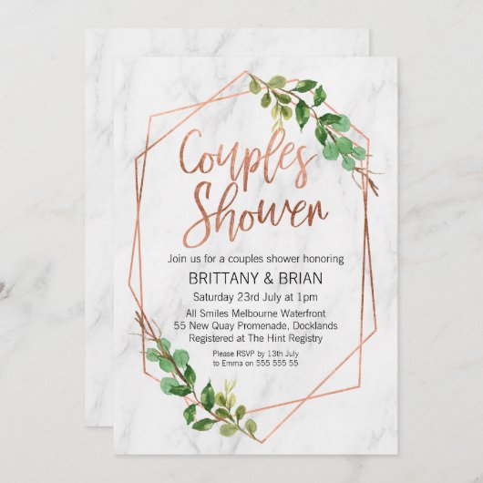Marble Line Art Vert Couples Douche Invitation (Devant / Derrière)