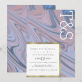 Marble Liquid Blush Blue Gold Typography Weddensch Kaart (Voorkant / Achterkant)