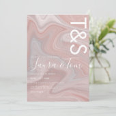 Marble Liquid Blush Pink Typography Weddenschap Kaart (Staand voorkant)