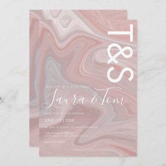 Marble Liquid Blush Pink Typography Weddenschap Kaart (Voorkant / Achterkant)