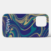 Marble Liquid Faux Gold Blue Case-Mate iPhone Case (Achterkant (horizontaal))