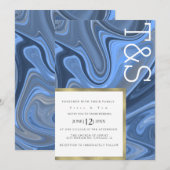 Marble Liquid Navy Blue Gold Typography Weddenscha Kaart (Voorkant / Achterkant)