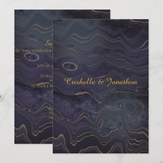Marble Marine Gold Unique Mariage Invitations (Devant / Derrière)