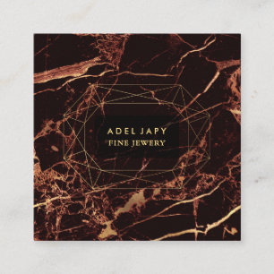 Marble Masala Red+Faux Gold Gemstone Facet Vierkante Visitekaartje