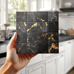 Marble Mix 4x4 Vierkanten Zwart/Goud ID1186b Tegeltje
