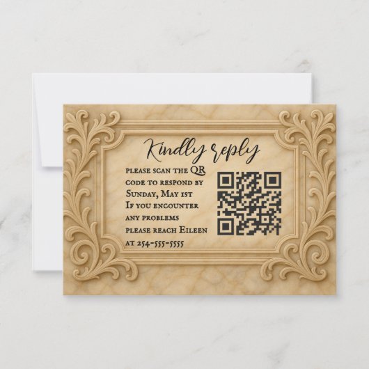 Marble Monarch QR Code Wedding RSVP Card Kaartje (Voorkant)