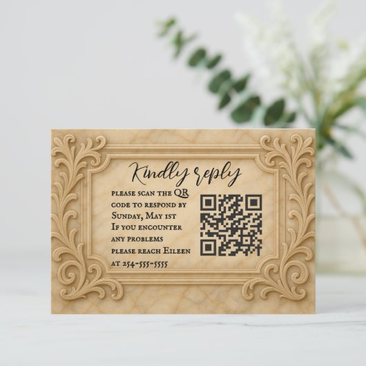 Marble Monarque QR Code Mariage Carte RSVP (Debout devant)