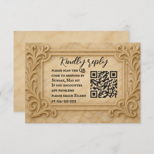 Marble Monarque QR Code Mariage Carte RSVP (Devant / Derrière)