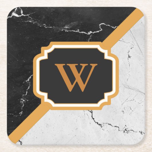 Marble Monogram Vierkante Kartonnen Onderzetter (Voorkant)