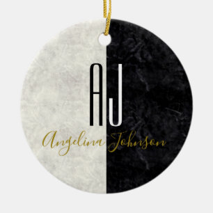 Marble Monogrammed Black and White Keramisch Ornament