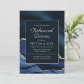 Marble Navy Blue Gold Elegant Rehearsal Dinner Kaart (Staand voorkant)