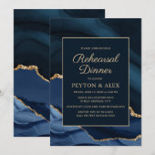 Marble Navy Blue Gold Elegant Rehearsal Dinner Kaart (Voorkant / Achterkant)