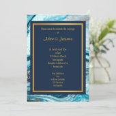 MARBLE NAVY GOLD LAYERED WEDDING INVITATION KAART (Staand voorkant)
