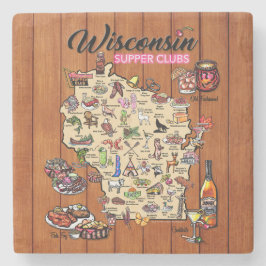 Marble Onderzetter - Wisconsin Supper Club Map