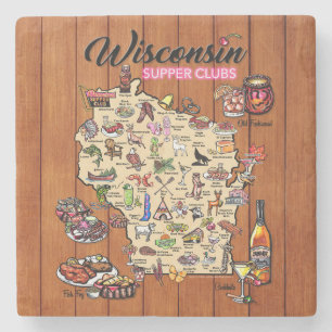 Marble Onderzetter - Wisconsin Supper Club Map