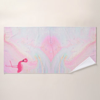 MARBLE PASTEL FLAMINGO BATHROOM TOWEL SET BAD HANDDOEK