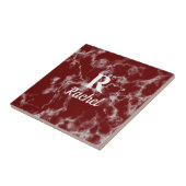 Marble Pattern Burgundy Red Monogram Initiaal Name Tegeltje (Zijkant)