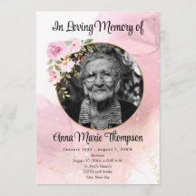Marble Pink en Gold Floral Funeral Programme