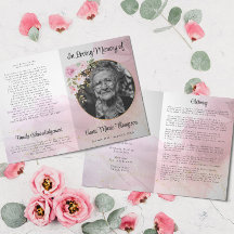 Marble Pink en Gold Floral Funeral Programme