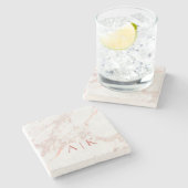 Marble Pink Monogrammed Beverage Coaster Stenen Onderzetter (Zijkant)