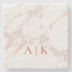 Marble Pink Monogrammed Beverage Coaster Stenen Onderzetter