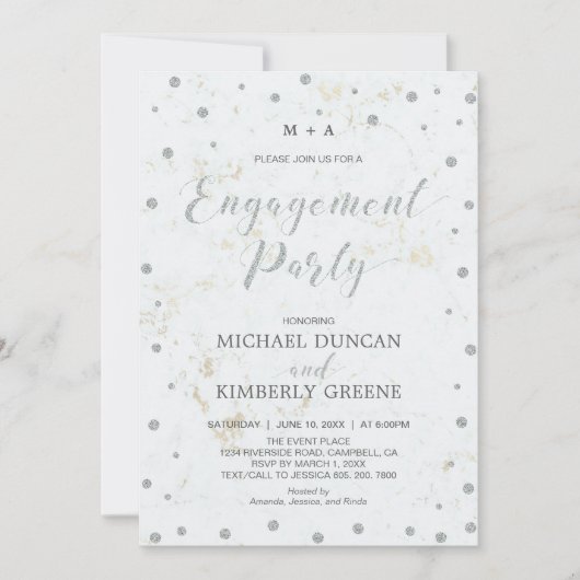 Marble & Polka dot | Silver Engagement Party Kaart (Voorkant)