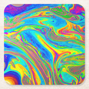 Marble Rainbow Swirls Bright en mooi Vierkante Kartonnen Onderzetter