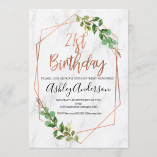 Marble Roos Gold Foliage 21st Birthday-uitnodiging Kaart