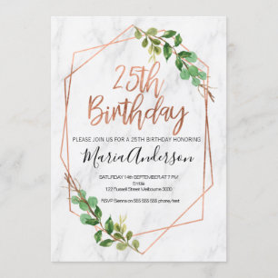 Marble Roos Gold Foliage 25th Birthday-uitnodiging Kaart