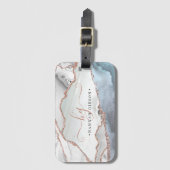 Marble Roos Gold Glitter Blauwgroen Script Monogra Bagagelabel (Voorkant (verticaal))