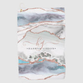 Marble Roos Gold Glitter Blauwgroen Script Monogra Golfhanddoek (Voorkant)