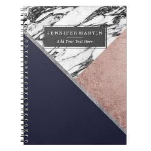 Marble Roos Gold Navy Blue driehoek Geometric Notitieboek